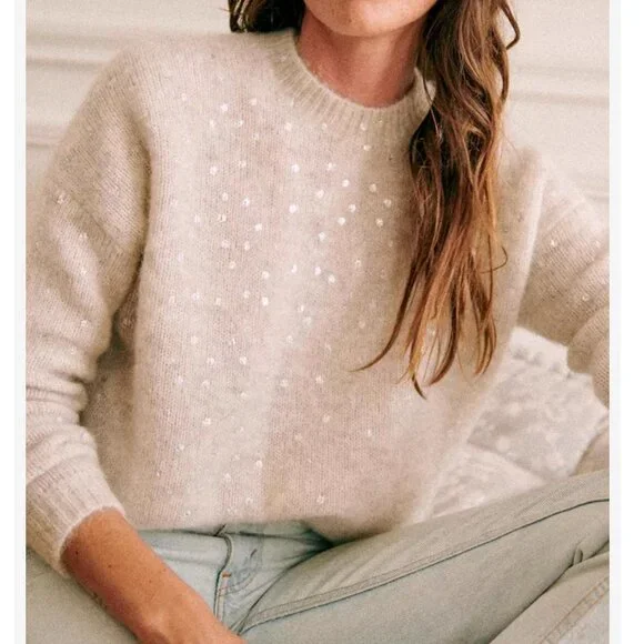 Sezane Ludivine Jumper Mottled Beige / Silver Mohair Knit Sweater French XS/S/M - Picture 2 of 11